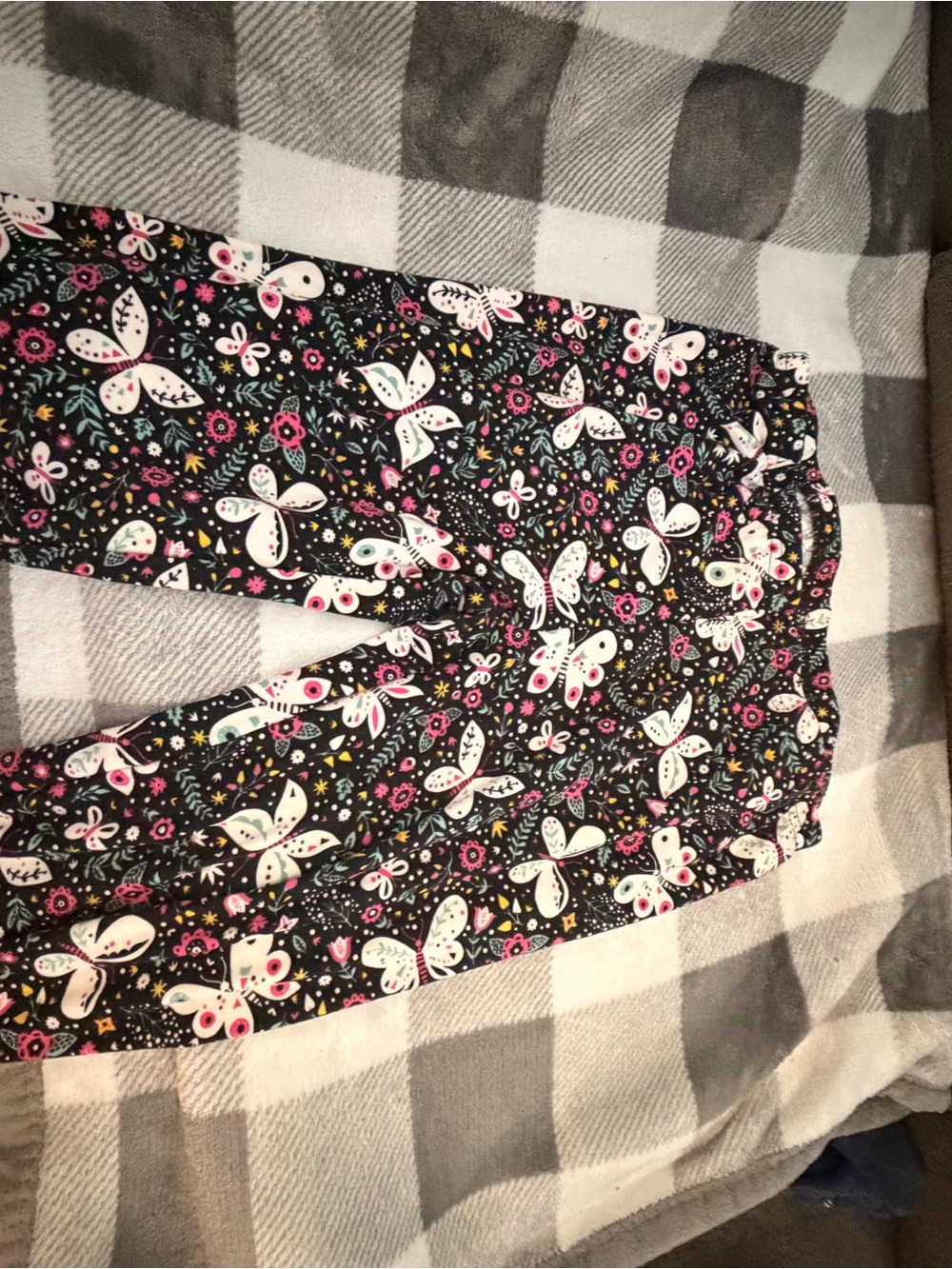 Bobbie Brooks Black Leggings with White Butterfly & Pink Floral Print